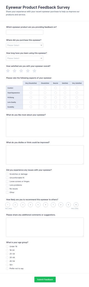 Eyewear Product Feedback Survey Form Template