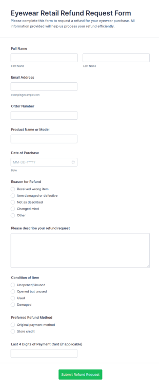 Eyewear Refund Request Form Template