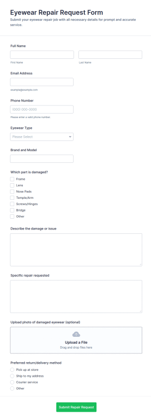 Eyewear Repair Request Form Template