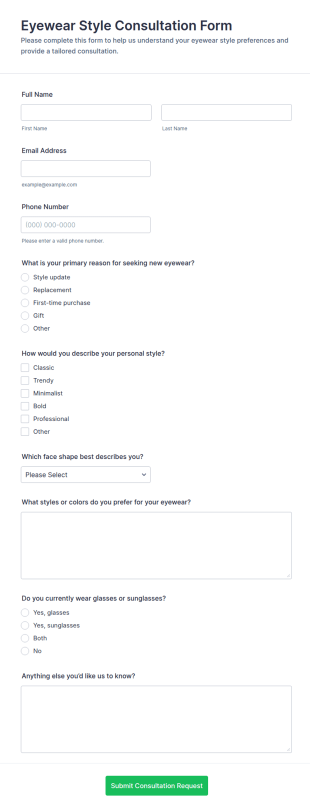 Eyewear Style Consultation Form Template