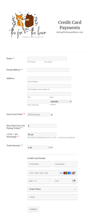 F & B Wedding Photography Booking Payments Form Template
