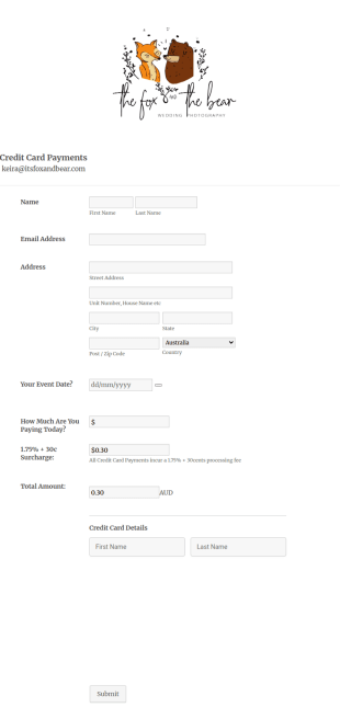 F & B Wedding Photography Booking Payments Form Template