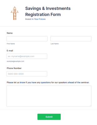 Saving And Investment Seminar Registration Form Template