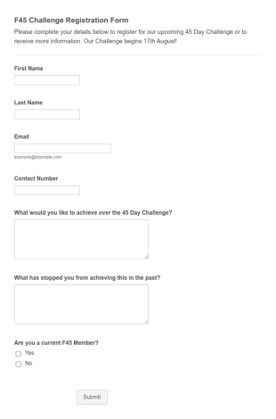 45 Days Challenge Registration Form Template