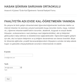 Faaliyetin Adı:evde Kal Öğretmenin Yanında Form Şablonu