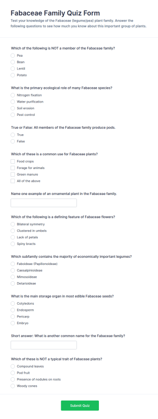 Fabaceae Family Quiz Form Template