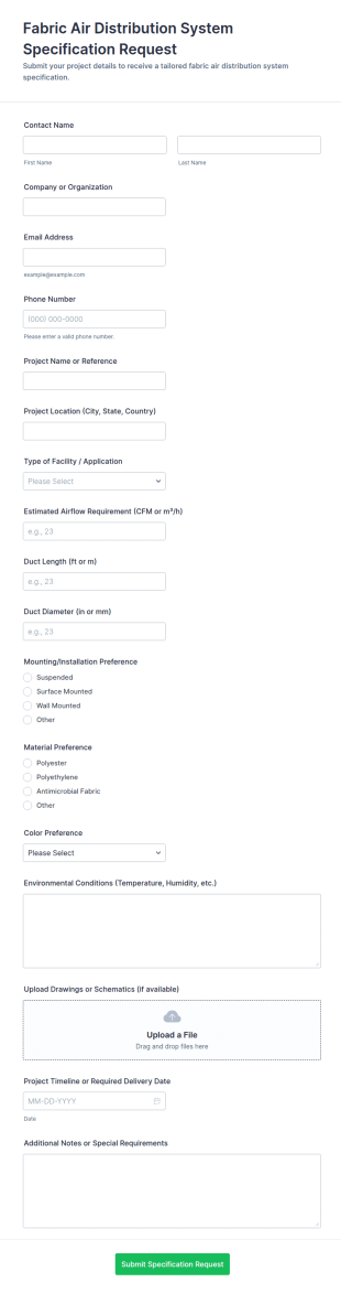 Fabric Air Distribution System Specification Request Form Template