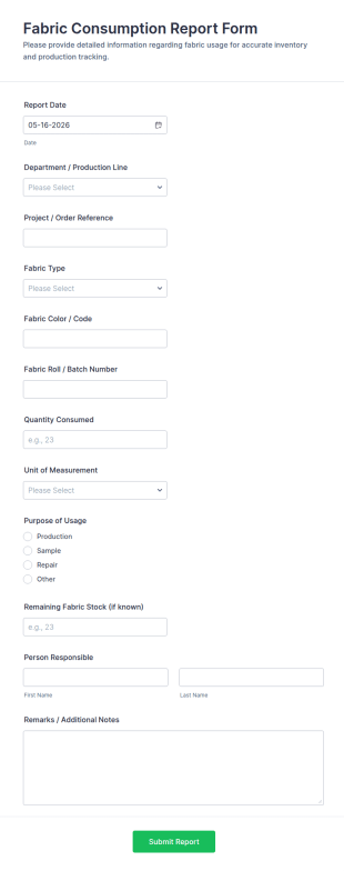 Fabric Consumption Report Form Template