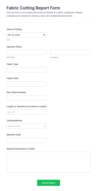Fabric Cutting Report Form Template