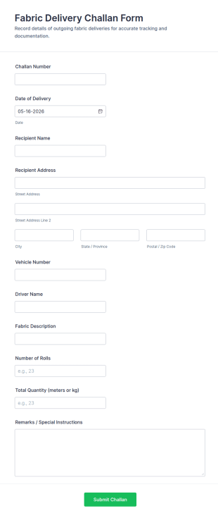 Fabric Delivery Challan Form Template