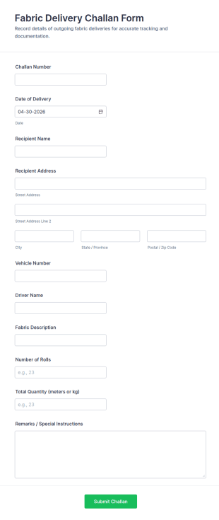 Fabric Delivery Challan Form Template