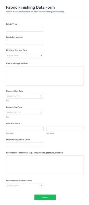 Fabric Finishing Data Form Template