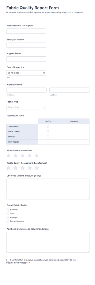 Fabric Quality Report Form Template