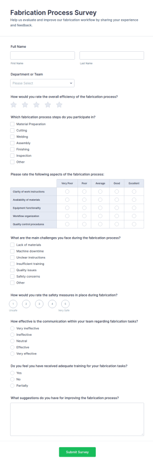 Fabrication Process Survey Form Template