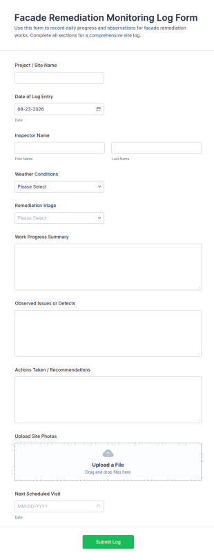 Facade Remediation Monitoring Log Form Template