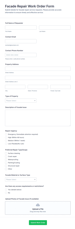 Facade Repair Work Order Form Template