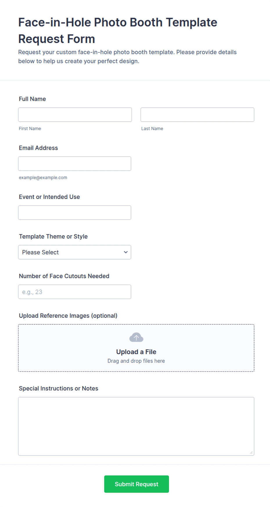 Face-in-Hole Photo Booth Template Request Form | Jotform