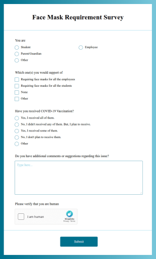 Face Mask Requirement Survey Form Template