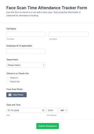 Face Scan Time Attendance Tracker Form Template