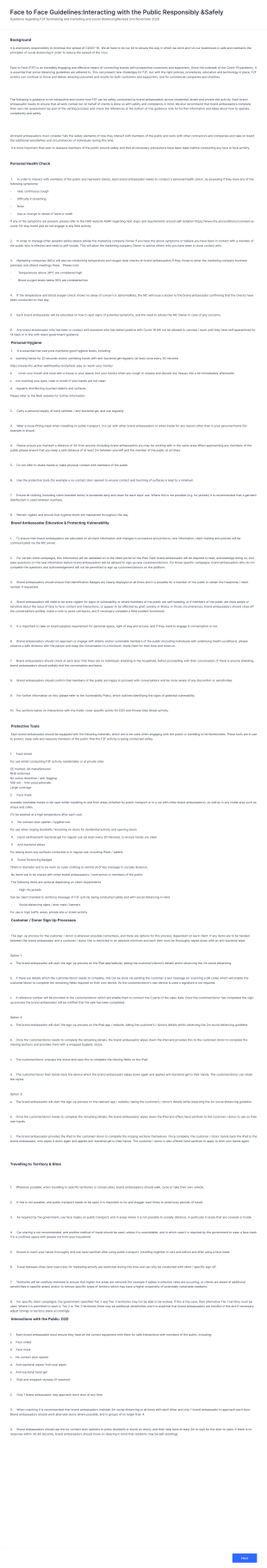 Face To Face Guidelines:Interacting With The Public Responsibly &Safely Form Template