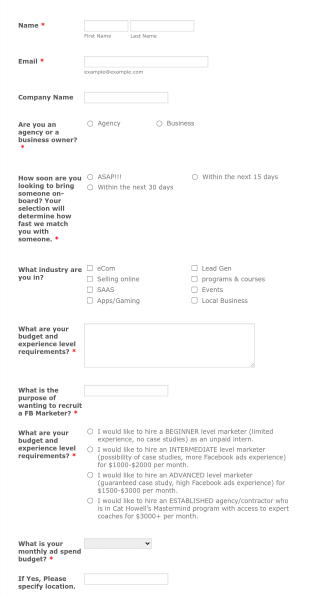 Facebook Ad Marketer Recruitment Form Template