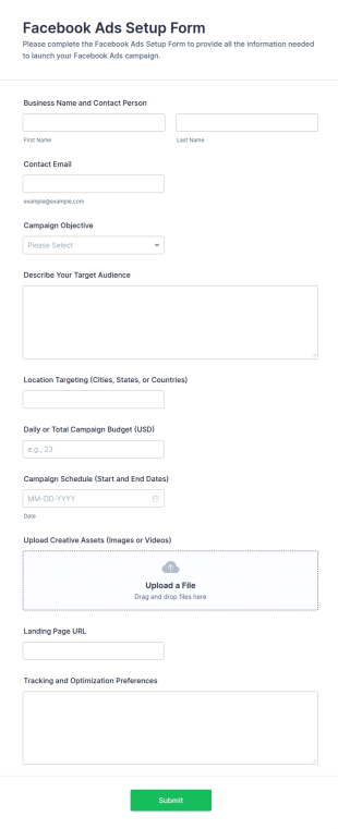 Facebook Ads Setup Form Template