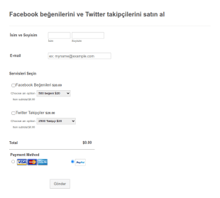 Facebook Beğenileri Ve Twitter Takipçileri Sipariş Form Şablonu