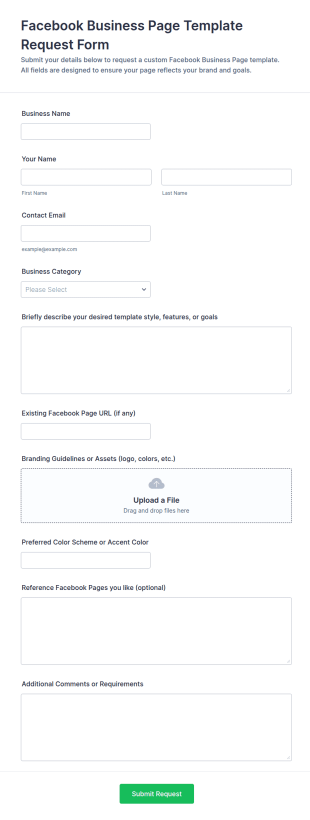 Facebook Business Page Template Request Form