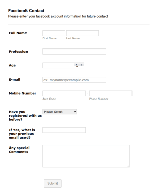 Facebook Contact Form Template