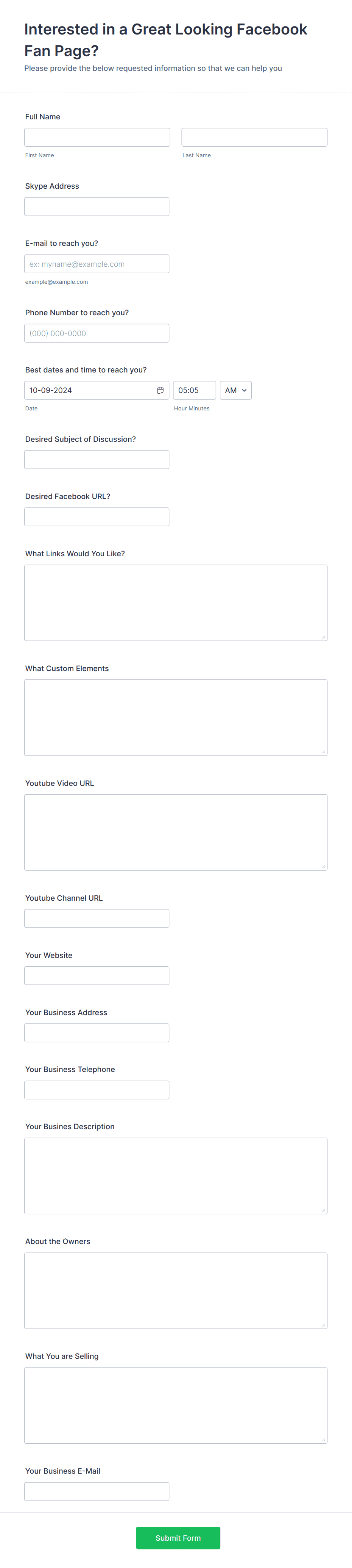 Facebook Fan Page Setup Request Form Template | Jotform