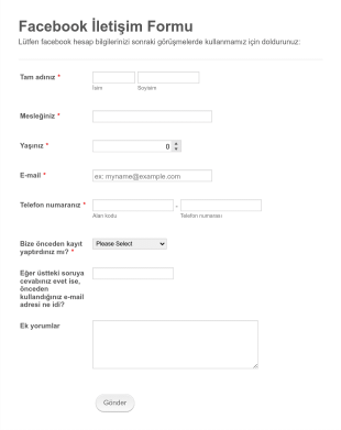 Facebook İletişim Form Template
