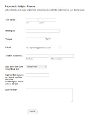 Facebook İletişim Form Şablonu