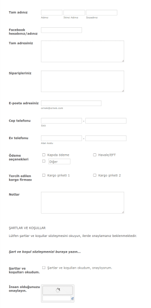 Facebook Üzerinden Satış Yapan Butikler Için Sipariş Form Template