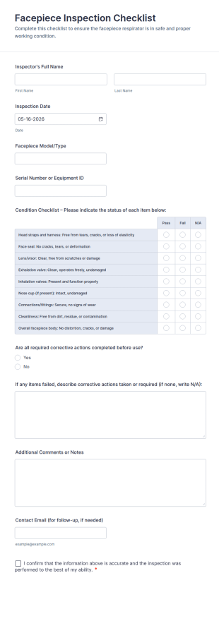 Facepiece Inspection Checklist Form Template