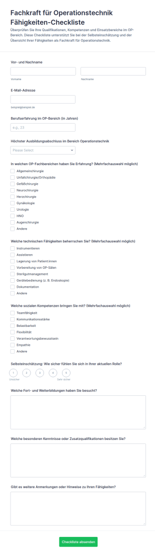 Fachkenntnisse Der Operations Technologin Umfrage