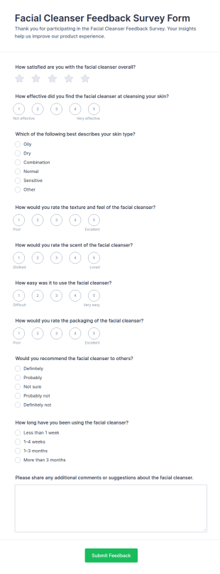 Facial Cleanser Feedback Survey Form Template