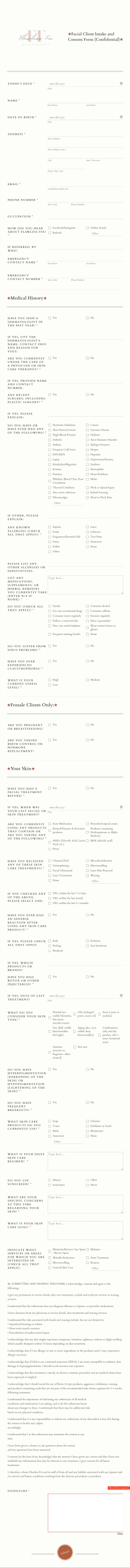 Facial Client Intake And Consent Form Template