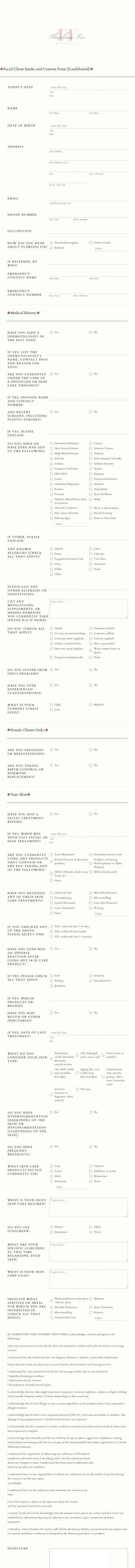 Facial Client Intake And Consent Form Template