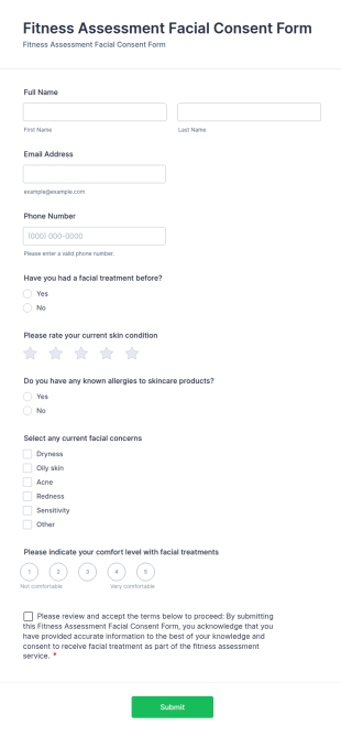 Facial Consent For Fitness Assessment Form Template