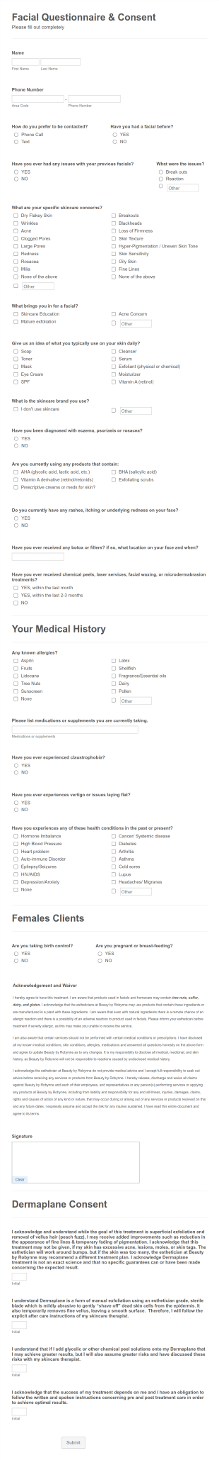 Facial Consent Form Template