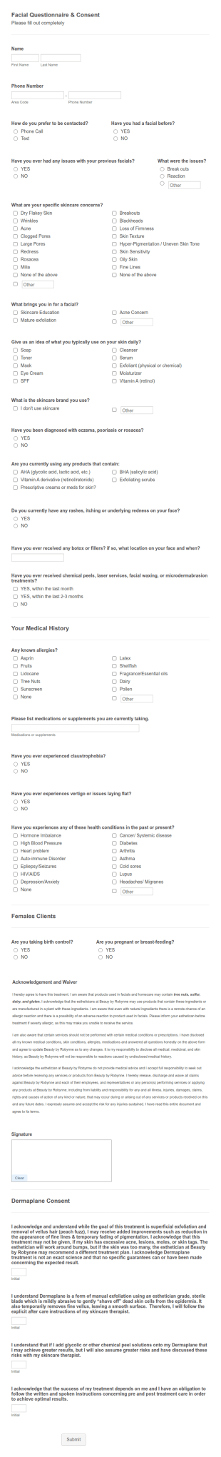 Facial Consent Form Template
