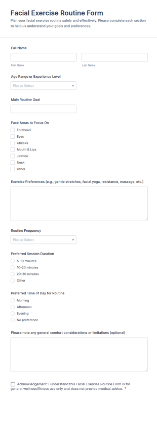 Facial Exercise Routine Form Template