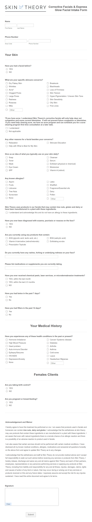Facial Form Template
