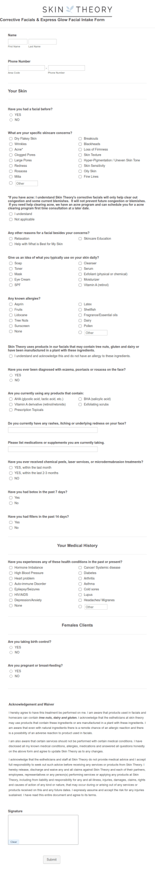 Facial Form Template