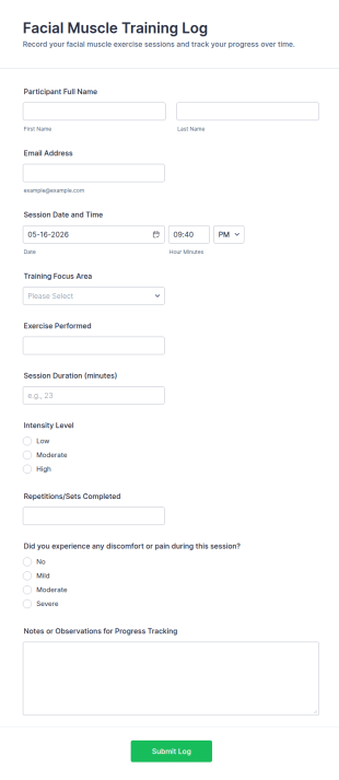 Facial Muscle Training Log Form Template