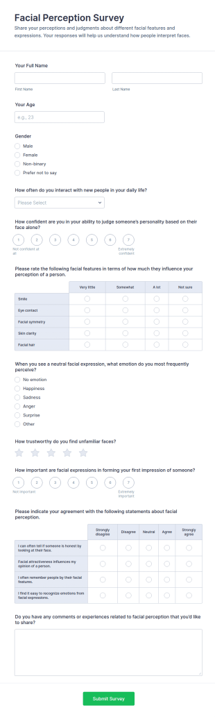Facial Perception Survey Form Template