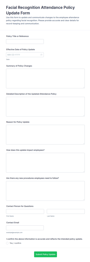 Facial Recognition Attendance Policy Update Form Template