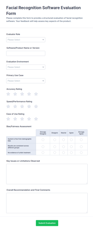 Facial Recognition Software Evaluation Form Template