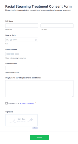 Facial Steaming Treatment Consent Form Template