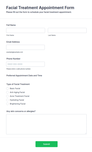 Facial Treatment Appointment Form Template
